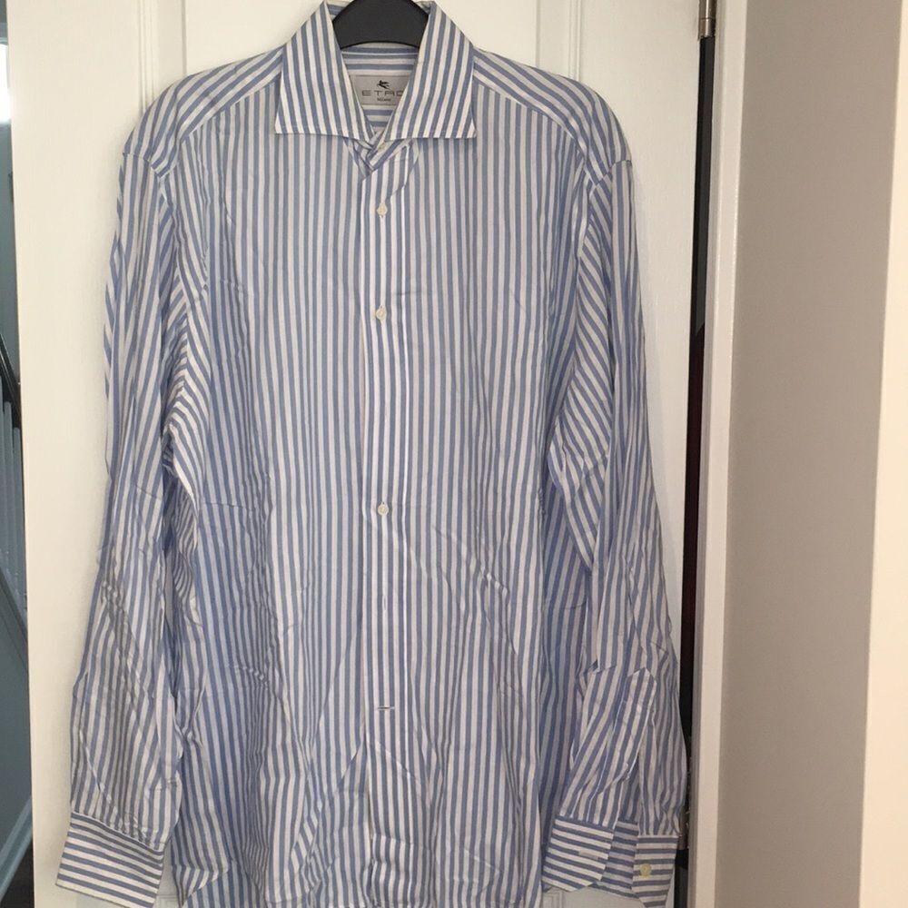 Etro Milano Milan Blue stripe dress work shirt 41